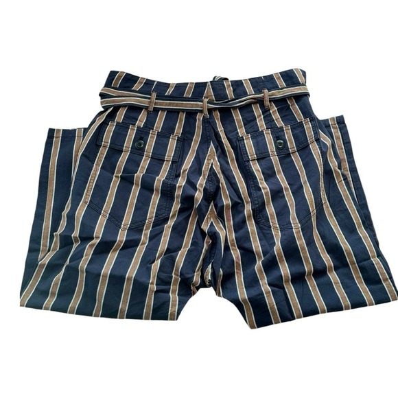 THE GREAT Striped High Waist Paper Bag Crop Wide Leg Career Trousers Size L - Picture 5 of 13